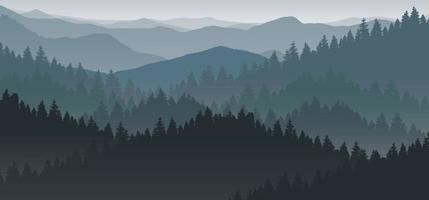 vektorillustration mit berglandschaft. Nebel und Wald. vektor