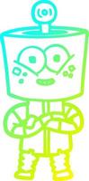 Kalte Gradientenlinie zeichnet glücklichen Cartoon-Roboter vektor