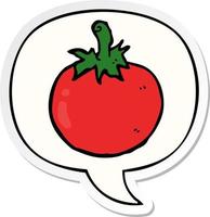 tecknad tomat och pratbubbla klistermärke vektor