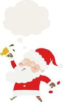 tecknad jultomte med varm kakao och tankebubbla i retrostil vektor