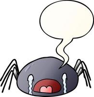 karikatur-halloween-spinne weint und sprechblase in glattem farbverlauf vektor