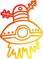 Warme Gradientenlinie Zeichnung Cartoon Alien Raumschiff vektor