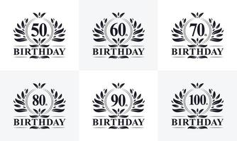 Vintage Retro-Geburtstags-Logo-Set. luxuriöses goldenes geburtstagslogopaket. 50., 60., 70., 80., 90., 100. alles Gute zum Geburtstag-Logo-Paket.