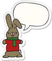 Cartoon-Kaninchen und Sprechblasenaufkleber vektor