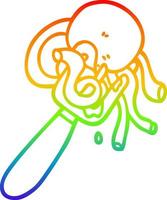 regenbogengradientenlinie, die cartoonspaghetti und fleischbällchen auf gabel zeichnet vektor
