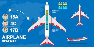 plats karta flygplan klass illustration vektor. flygbolag tour resa passagerare charter stol. informationsresa internationellt transitplan vektor