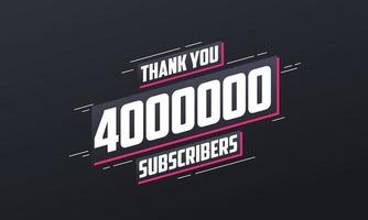 danke 4000000 Abonnenten 4 Millionen Abonnenten feiern. vektor