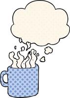 tecknad varm kopp kaffe och tankebubbla i serietidningsstil vektor