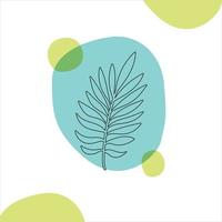 abstrakt exotiska växter blad kontur grafik, isolerade tropiska palmblad över färg blobbar vektor. gröna och blå färger, redigerbar eps illustration vektor