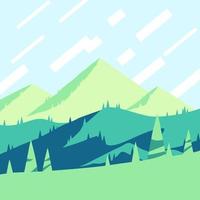 sommarsäsong på bergen, platt design fyrkantig affisch. sommartid solnedgång över de gröna kullarna konstverk, 1x1 vektorillustration. vektor