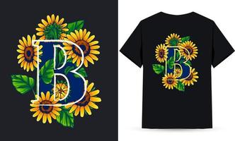 buchstabe b alphabet sonnenblume und sommerillustration geeignet für den siebdruck von hemden vektor