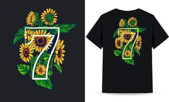 nummer 7 sonnenblume und sommerillustration geeignet für den siebdruck von hemden