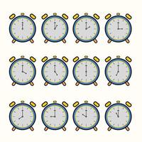 Uhrzeit und Uhrensymbole sind auf volle zwölf Stunden eingestellt. Uhr-Vektor-Illustration geeignet für Lernmedien für Kinder vektor