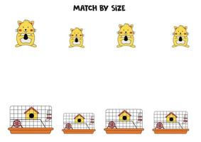 Matching-Spiel für Kinder im Vorschulalter. Ordnen Sie Hamster und Käfige der Größe zu. vektor