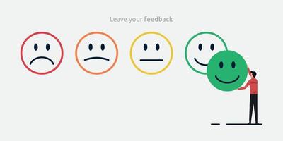 Sicheres Kundenfeedback-Zufriedenheitskonzept. Emotionsgesichtssymbol für Servicebewertung und Kundenbewertung vektor