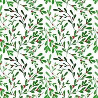 Weihnachtsfeiertags-Mistelzweige und rote Beeren vector nahtloses Muster. isoliert auf weißem Hintergrund. Ideal für Grußkarten, Tapeten, Geschenkpapier, Winterurlaubsdekorationen.