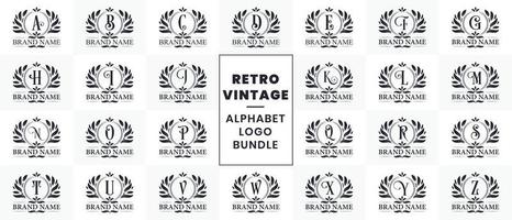 Retro-Vintage-Alphabet-Logo-Paket. luxuriöses, dekoratives, elegantes Brief-Logo-Design, Mega-Bündel vektor