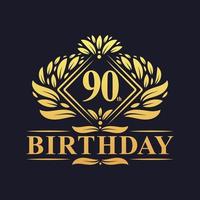 90 års födelsedaglogotyp, lyxigt gyllene 90-årsfirande. vektor