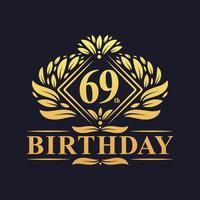 69 års födelsedaglogotyp, lyxigt gyllene 69-årsfirande. vektor