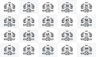 alles gute zum geburtstag logo bündel. Retro-Vintage-Geburtstags-Logo-Set. 5., 10., 15., 20., 25., 30., 35., 40., 45., 50., 55., 60. Geburtstagsfeier-Logo-Paket. vektor