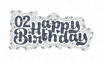 2:a Grattis på födelsedagen bokstäver, 2 års födelsedag vacker typografidesign med prickar, linjer och löv. vektor