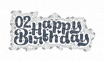 2. alles gute zum geburtstag schriftzug, 2 jahre geburtstag schönes typografiedesign mit punkten, linien und blättern. vektor