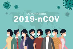 Coronavirus-Quarantänekarte mit Personen in Masken vektor