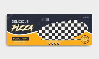 pizza omslagsmall för sociala medier med minimalistisk stil för marknadsföring av matmeny. vektor