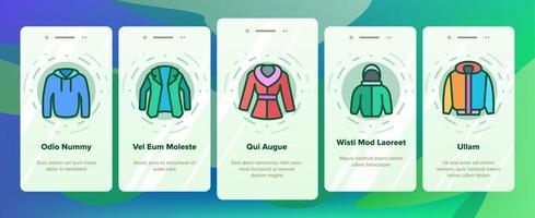 jacke mode kleidung onboarding icons set vektor