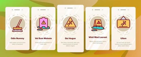 Onboarding-Symbole für nassen Boden setzen Vektor