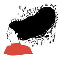 kvinnan med musiknoter som kommer ut ur håret vektor