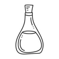 vätska flaska svart doodle illustration. enkel skiss av glaskärl med propp. gammal flaska isolerade vektor