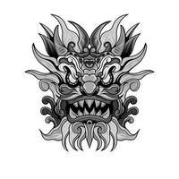 Drachen chinesisches Tier handgezeichnete schwarz-weiße Vektorgrafiken. Druck, Logo, Plakatvorlage, Tattoo-Idee. vektor