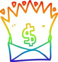 Regenbogen-Gradientenlinie Zeichnung Cartoon-Umschlag mit Geldzeichen vektor
