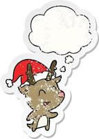 tecknade julrenar och tankebubbla som ett nödlidande slitet klistermärke vektor