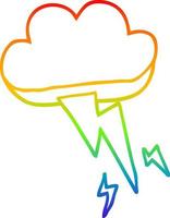 Regenbogen-Gradientenlinie Zeichnung Cartoon Gewitterwolke und Blitz vektor