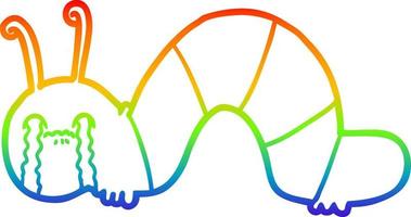 Regenbogen-Gradientenlinie, die eine Cartoon-Raupe zeichnet, die von seinem Bedauern besessen ist vektor