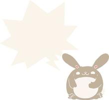 Cartoon-Kaninchen und Sprechblase im Retro-Stil vektor