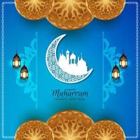 glad muharram och islamisk nyår halvmåne bakgrund vektor