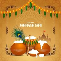 Happy Janmashtami Festival religiöser Gruß Hintergrunddesign vektor