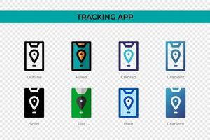 Tracking-App-Symbol in einem anderen Stil. Tracking-App-Vektorsymbole, die in Umrissen, soliden, farbigen, gefüllten, Farbverläufen und flachen Stilen gestaltet sind. Symbol, Logoabbildung. Vektor-Illustration vektor