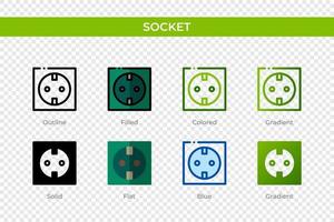 Socket-Symbol in verschiedenen Stilen. Socket-Vektorsymbole in Umrissen, soliden, farbigen, gefüllten, Farbverläufen und flachen Stilen. Symbol, Logoabbildung. Vektor-Illustration vektor