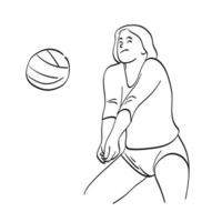 linjekonst kvinnlig professionell volleybollspelare illustration vektor handritad isolerad på vit bakgrund
