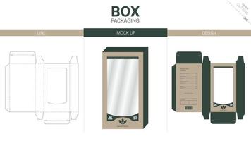 box förpackning och mockup stansad mall vektor