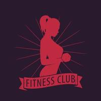 fitness club logotyp med poserar atletisk tjej med hantel, vektorillustration vektor