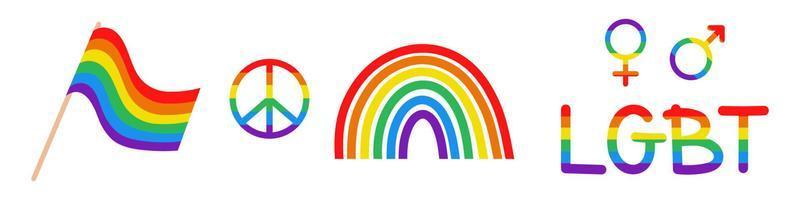 Vektor-LGBT-Set. Regenbogenfahne. lgbt-Elemente. Friedenszeichen. Monat des Stolzes. vektor