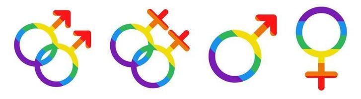 Vektorset mit männlichen und weiblichen LGBT-Symbolen. Venus- und Marszeichen in Regenbogenfarben. Monat des Stolzes. vektor