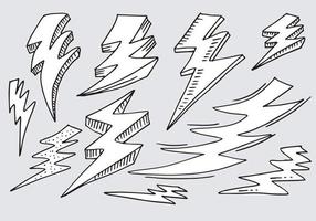 uppsättning handritade vektor doodle elektriska blixtsymbol skiss illustrationer. thunder symbol doodle ikon.