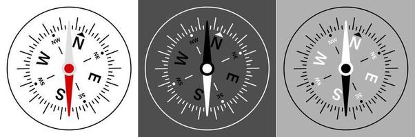 Zifferblatt des Kompasses schematische Darstellung mit Pfeil und Skala. Reise, Gerät zur Bestimmung des Standorts und der Richtung von Touristen. Vektor