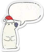 karikaturbär mit weihnachtsmütze und sprechblase beunruhigter aufkleber vektor
